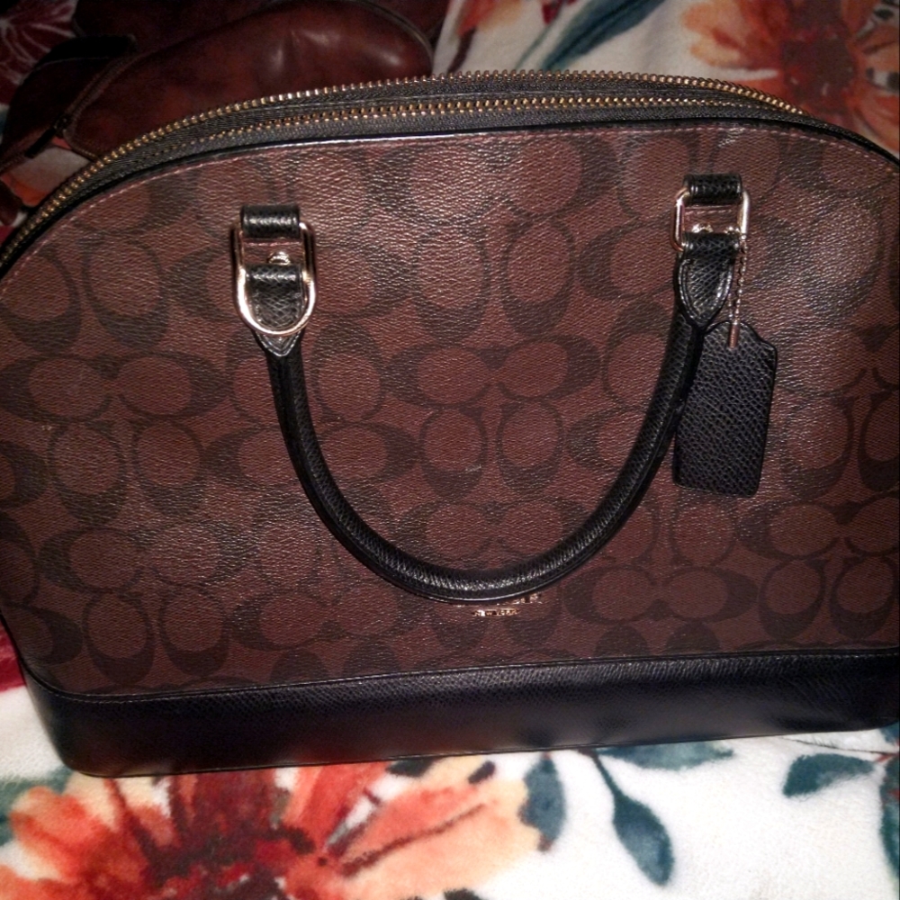 Coach Large Sierra Satchal in Signature Coated Canvas-- Dark Brown